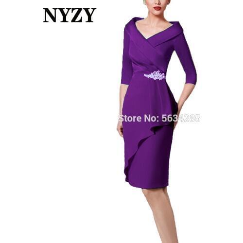Vintage Satin Purple Short Mother of the Bride Dresses with Sleeves 2020 NYZY M255 Dress Party Wedding Guest Wear Robe Cocktail