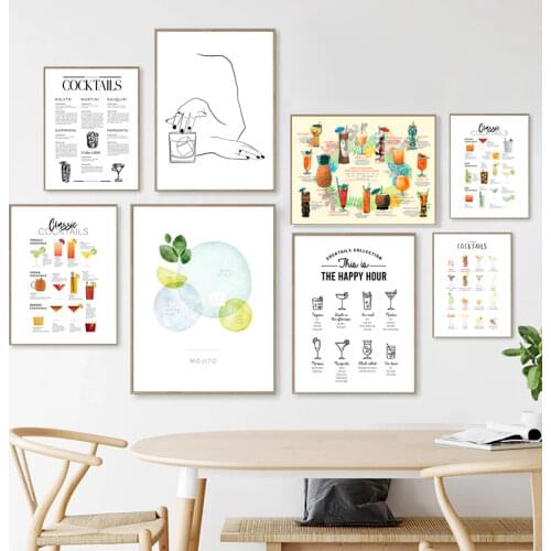 Vintage Tiki Cocktails Prints Tropical Kitchen Wall Art Pictures Decor Canvas Poster Retro Cocktails Bar Pub Decoration Painting