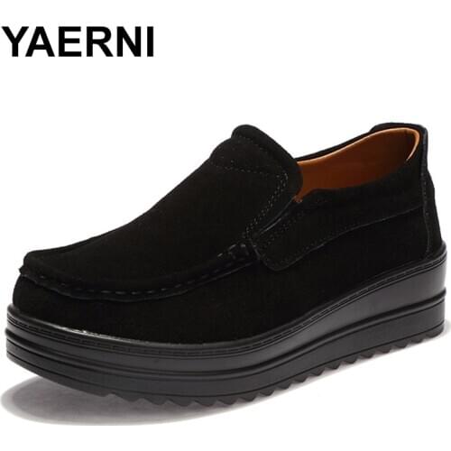 YAERNI2018 autumn women flats tennis feminino flat platform Sneakers Shoes Woman leather suede slip on creepers loafers E1319