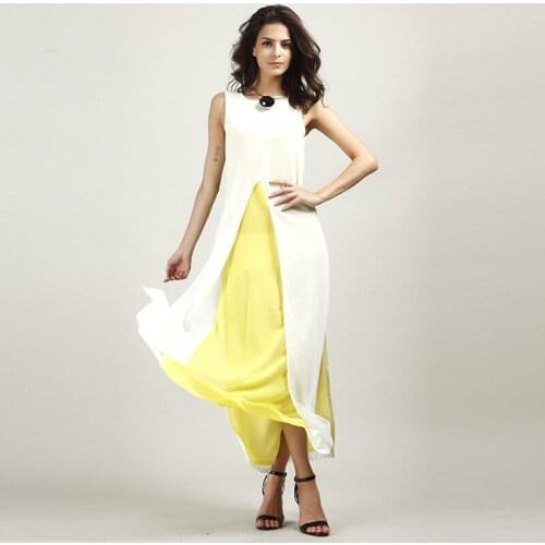 Women Long Summer Dress Maxi Chiffon Retro Vintage Dresses Sleeveless Sexy Bohemian Beach Patchwork Dress New Vestidos Clothing