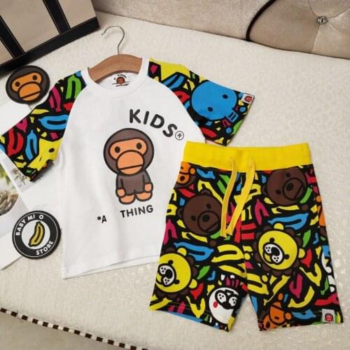 1 set Kids Boy Girls Cartoon Animal Zoo Shirt Summer Short Shirts Tops and Short Banana Pants Hip Hop Style Clothes