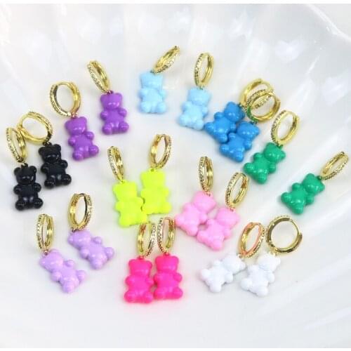 10 Pairs Lovely Bear earrings painting Color Bear drop earrings jewelry earrings women earrings Gift Fashion jewelry 8527