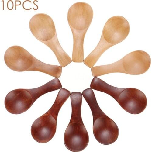 10Pcs/Set Mini Wooden Spoon Natural Wood Soup Spoons Condiment Honey Salt Sugar Teaspoon Coffee Spoons Home Multifunctional
