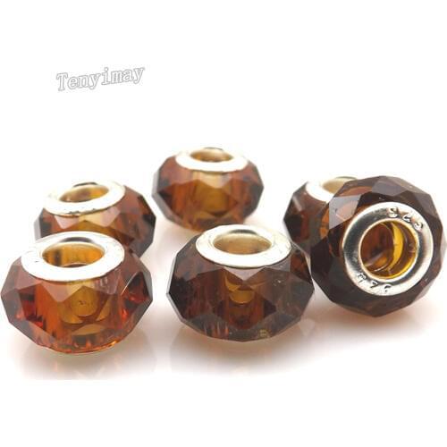 100pcs/lot Big Hole Charm Beads Brown Faceted Crystal Beads Fit Jewelry Making
