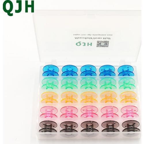 25pcs/lot Clear Plastic Single Bobbin Sewing Machine Spools With Thread Storage Case Box For Home Sewing