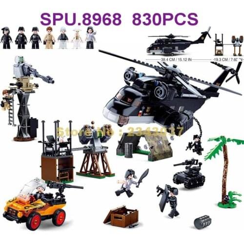 0775 830pcs Urban Police Swat Helicopter Sudden Strike Car Building Blocks Toy