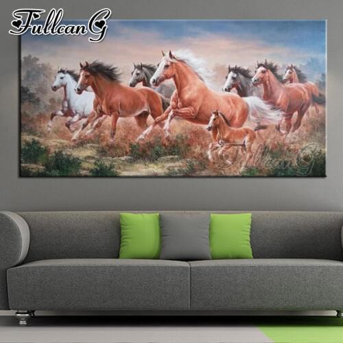 FULLCANG 5d diy full square round drill large diamond painting running horse animals mosaic embroidery home decoration FC2074