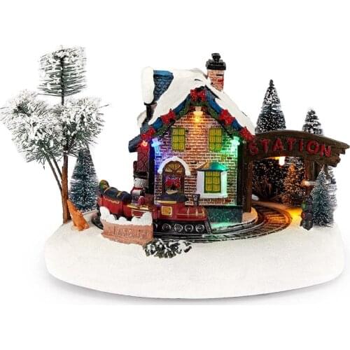 Animated Winter Wonderland Set LED Light Music Festive Christmas Decoration Holiday Indoor Decor Home Fireplace Scene Ornament