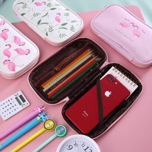 Flamingo Pencil Case Kawaii School Penal Pencilcase for Girls Cute Pen Case Bag PU Pencil Box Pouch School Stationery Supplies