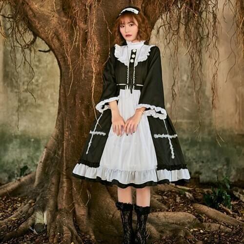 Black Maid Lolita Dress Nun Cosplay Costume For Girl Woman Party Costumes
