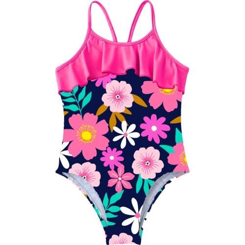 Kids Girls One-piece Swimming Suit Straps Hollow Out Ruffle Trim Jumpsuit Bodysuit Children Beach Swimming Set Bathing Swimwear