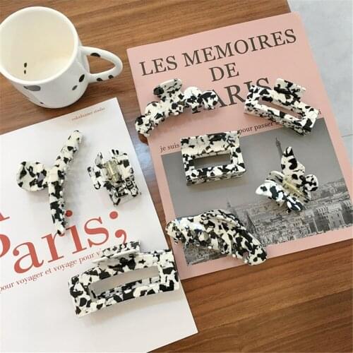 Milk Cow Color Geometric Large Hair Claws Women Girls Vintage Hollow Acrylic Hairpins Acetate Hair Clips Hair Accessories