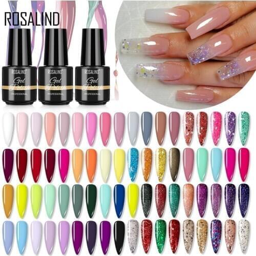 ROSALIND Nail Polish Glitter Shiny Gel Polish Needed UV LED Lamp Base Top Coat For Design Nail Art Manicure Hybrid Varnishes