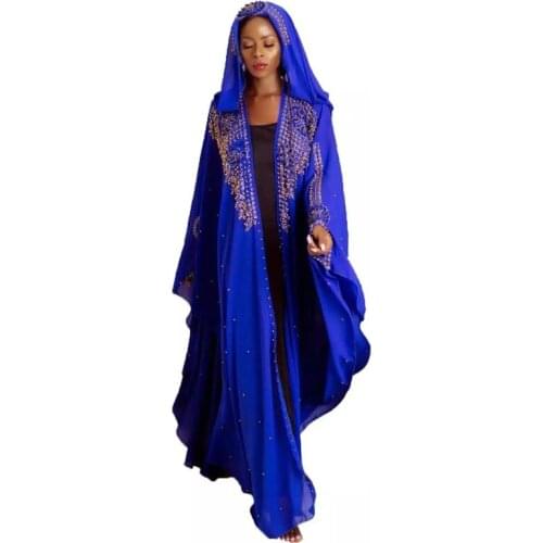 HOUSEOFSD African Design Women Muslim Abaya Chiffon Long Dress Robe Luxury Diamonds Beads Full Sleeve Boubou Jilbab With Inner