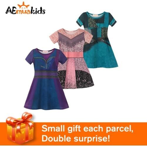 Descendants 3 Mal Dress For Girl Halloween Party Audrey Cosplay Children Uma Role Playing Costumes 3D print Pattern Kids Clothes