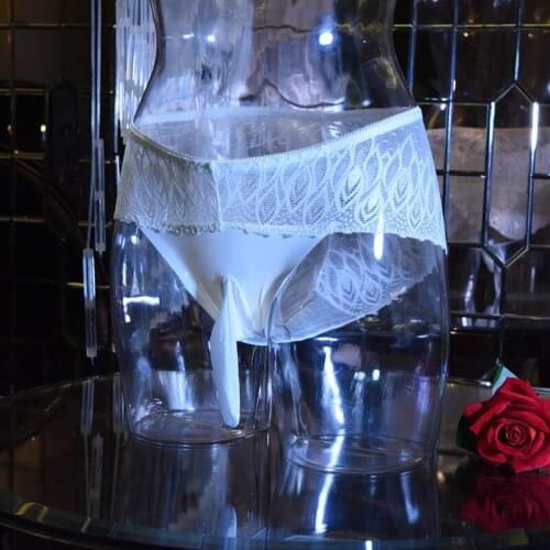 Lace Low Rise Sexy Open Crotch Women Underwear U Convex Pouch G-string Sheer Hollow Out COCk Ring Brief Gay Wear Plus Size