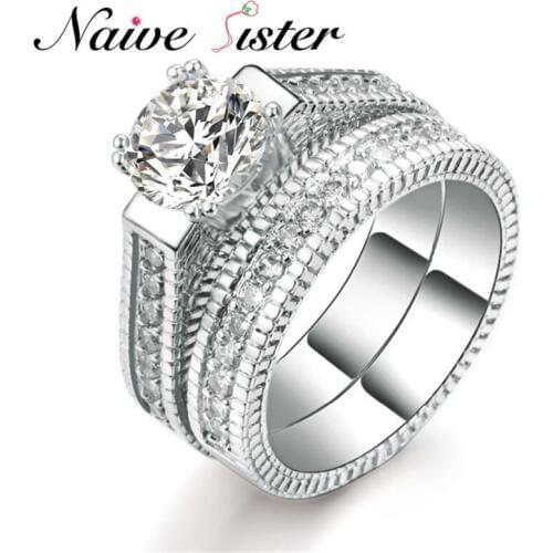 2017 Hot Sale Top Fashion Anillos 2 Rounds Rings Sets Color Bridal Fashion Engagement For Women Shining Zircon Anel Feminino