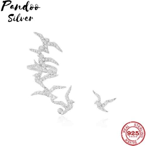 Pandoo Fashion Charm Sterling Silver Original 1:1 Copy,Asymmetric Swallow Earrings Luxury Jewelry Gift For Female