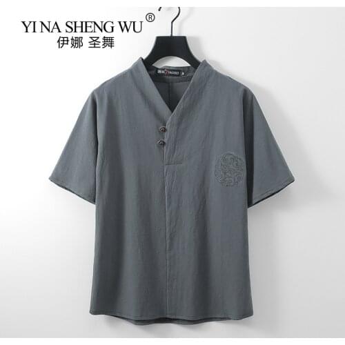 Chinese Style Super Plus Size M-9XL Mens Casual V-neck Short Sleeve T-shirt Man Loose T-shirts Tees 5XL 6XL 7XL 8XL 9XL Summer