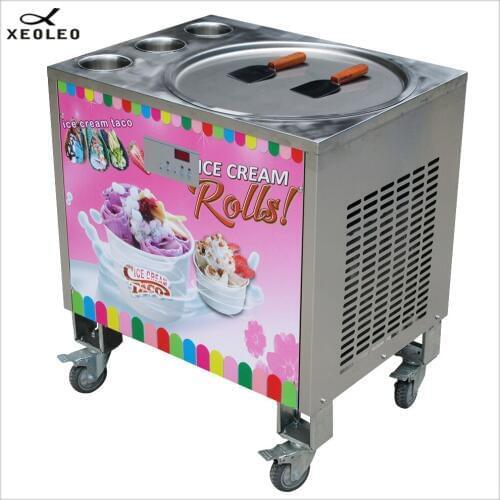 XEOLEO Desktop Ice Fry machine Roll Ice cream machine Yogurt machine 50cm Pot with 3 Buckets Stainless steel Frying Ice maker