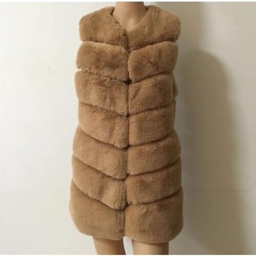 2020 New Women Overcoat Winter Medium Long Fur Vest Coat Luxury Faux Rabbit Fur Vest Jacket Warm Women Faux Fur Coat Vest