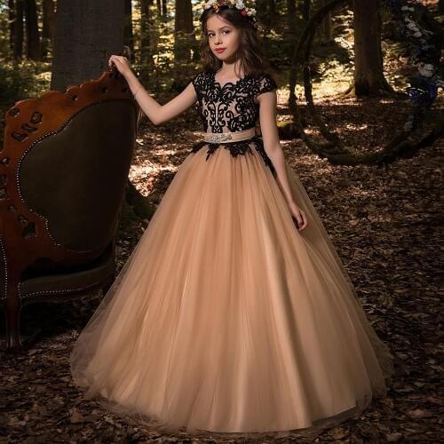 New Ball Gowns Flower Girl Dresses Princess Birthdays Party Wedding Gowns Hot Tulle Cap Sleeves Double V-neck Lace Appliques