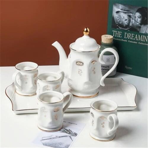 New Nordic ins Luxurious Abstraction Geometry Many-sided Human Face Ceramics Teapot And Teacup Set Afternoon Tea Utensils