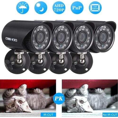 OWSOO 4*720P 1500TVL AHD Waterproof CCTV Camera + 4*60ft Surveillance Cable Support IR-CUT Night View 24pcs Infrared Lamps