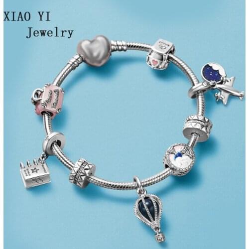 XIAOYI jewelry 100% S925 11 charm blue romantic balloon bracelet gift set stylish design personality woman