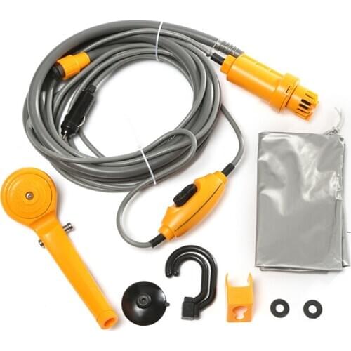 Portable Car Shower Washing Tool 12V Car Wash Pumps Water from Bucket Into Steady, Gentle Shower Stream for Camping Traveling