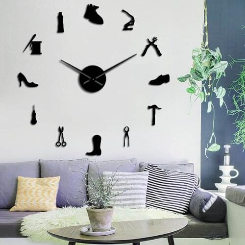 Shoe Repair Wall Art DIY Giant Wall Clock Shoe Store Shoe Archer Shoemaker Gift Cobbler Home Decor Frameless Large Wall Watch