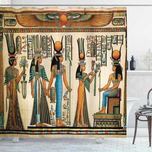 Retro Egypt Pyramid Pharaoh Painting Printed Shower Curtains Waterproof Bathroom Decor Cloth Curtain Set With Hook Bath Screens