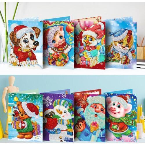 Christmas Greetings Card Gift 5D Diy Animals Round Stone Bead Diamond Painting Mosaic kit 3D Diamant Embroidery Cross Stitch