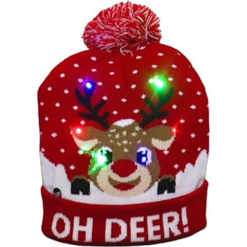 LED Christmas Hat Light Up Knitted Colorful Lights Elk Ugly Hat Unisex Winter Sweater Beanie Cap New Year Holiday Decor