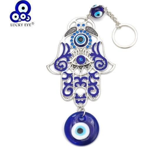 Lucky Eye Hollow Hamsa Evil Eye Charm Keychain Silver Color Key Chain Holder Car Keyring Wall Hanging Women Men Jewelry EY6535