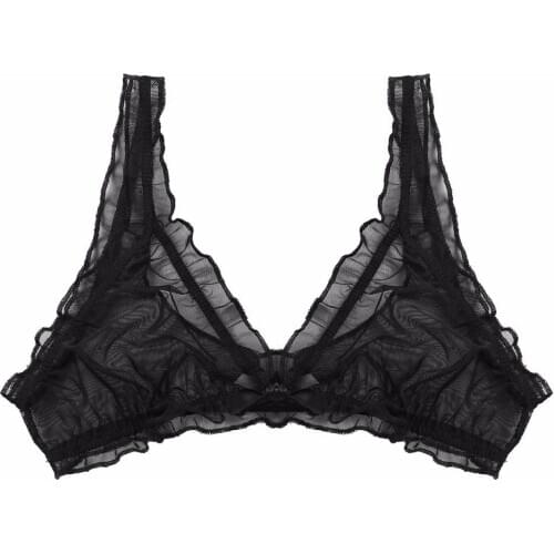 Sexy Women Transparent Bra Top See Through Sheer Mesh Lace Frilly Triangle Intimates Bralette Push Up Bra Wire-free Lingerie
