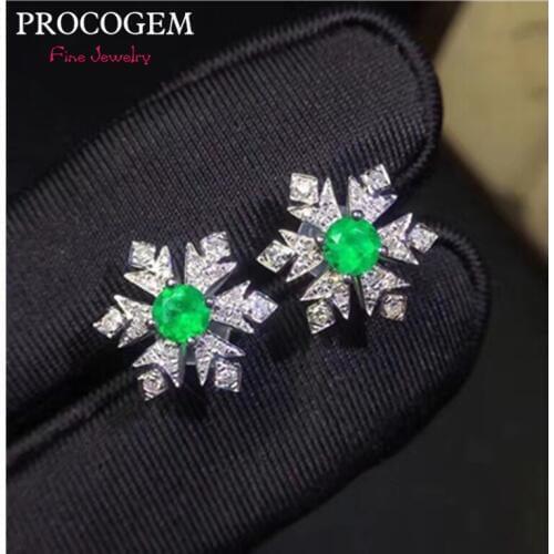 Fancy Snowflake Natural Emerald stud Earrings for Women birthday gifts Genuine gemstones Fine jewelry 925 Sterling Silver #684