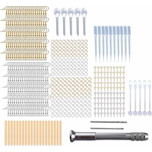 Resin Earrings Findings Kit Earrings Hooks Jump Rings Screw Pins Epoxy Resin Wooden Stirring Sticks Resin DIY Tools Kit