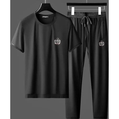 Tracksuit High-end four-sided stretch ice silk short-sleeved T-shirt two-piece mens summer thin quick-drying casual sports suit