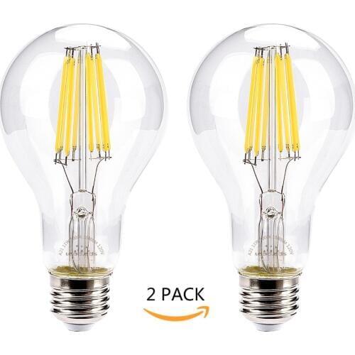 2pcs A21 LED filament bulbs 100W Equivalent 120V Edison style 5000k Daylight 11w dimmable 1500 Lumens light bulb E26 screw base