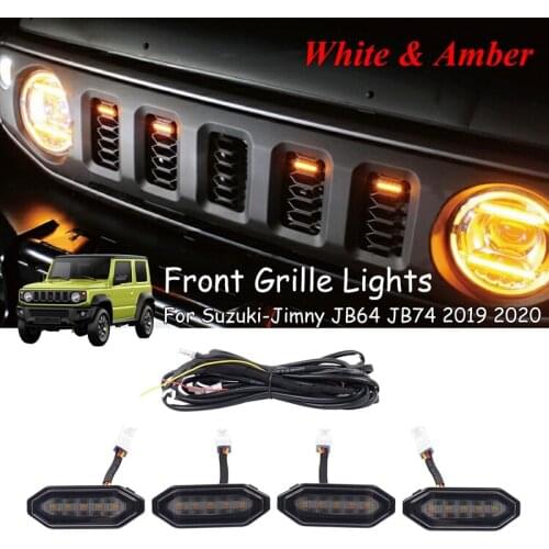 LED Front Grille Lights White Amber Light External Grille Lamps for Suzuki Jimny JB64 JB74 2019 2020 2021