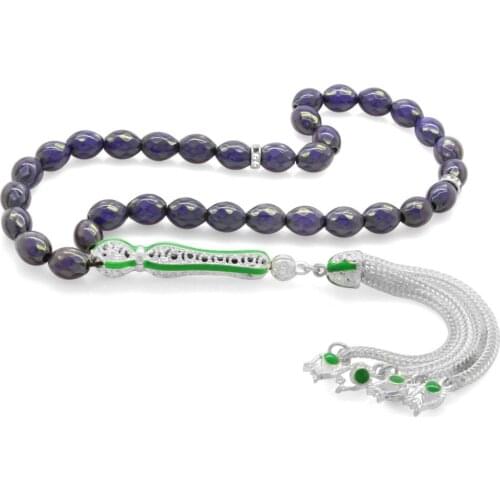 Tesbihane Alpaka Tassels Green Enamel Barley Cut His Stone Rosary