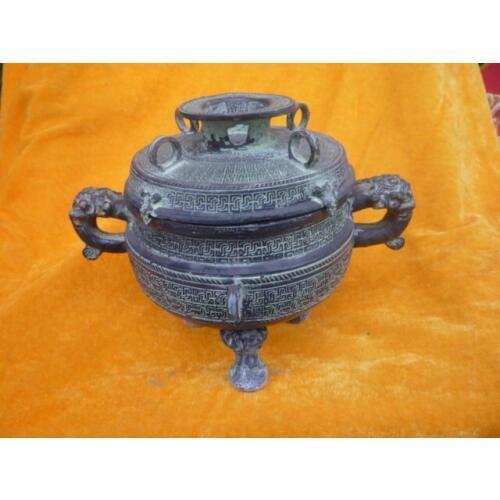 Unique Old Bronze Pot \ Jar, carving bird, wonderful design ,with mark, free shipping