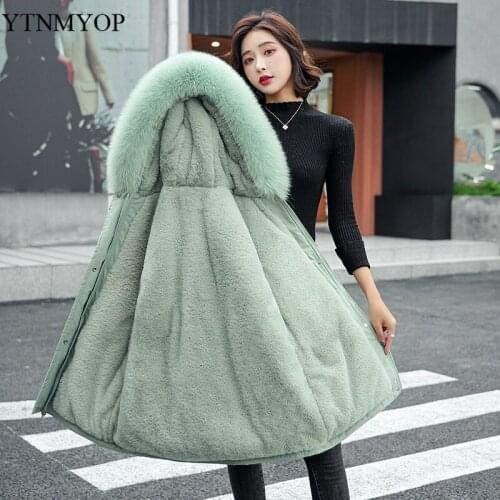 YTNMYOP Warm Winter Jackets Women Hooded Fur Lining Snow Wear Parka Plus Size S-3XL Wadded Coats Slim Fashion Clothes Ladies