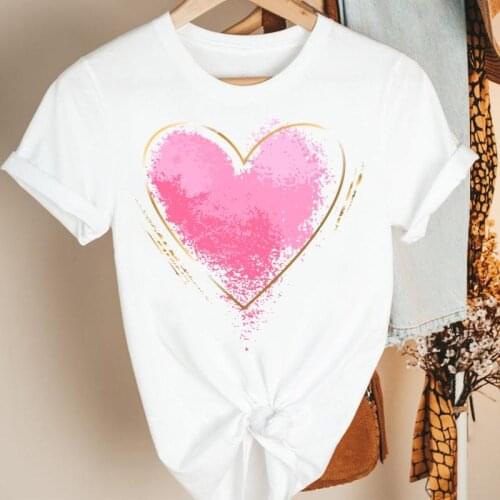 Women Clothes Love Watercolor Sweet Ladies 90s Cartoon Summer Short Sleeve Print Fashion Tshirt Female Tee Top Graphic T-shirt