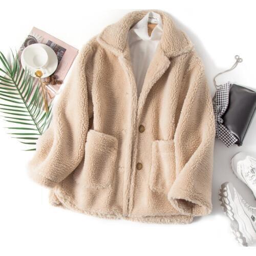 2019 New Winter short Knit cardigan Single-breasted Beige Thick warm Leisure commute Woolen coat Jacket Womens clothing C78