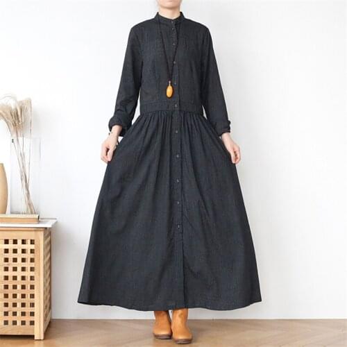 Johnature Women Shirt Dresses Stand Long Sleeve Button 2021 Spring New Striped Solid Color Cotton Women Elegant A-Line Dresses