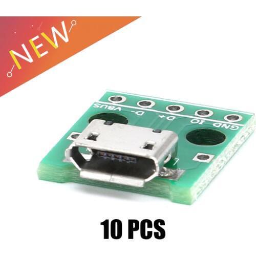 10pcs Micro USB To DIP Adapter 5pin Female Connector Module Board Panel Female 5-Pin Pinboard B Type PCB 2.54 MM