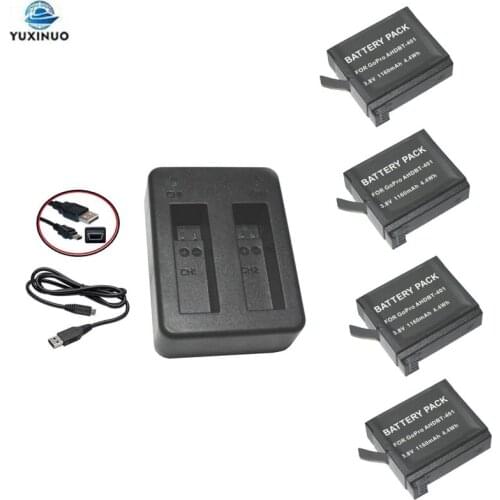 1600mAh AHDBT-401 AHDBT401 Sport Action Camera Battery + USB Dual Port Charger for Go Pro Gopro Hero4 Hero 4 bateria Accessores