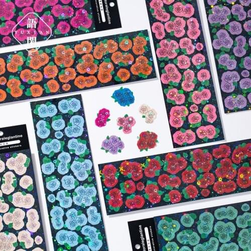 2 Pcs Korean Rose Laser Laser Sequin Stickers Cute DIY Scrapbooking Idol Card Album Stationery Bullet Journal Decorative Sticker
